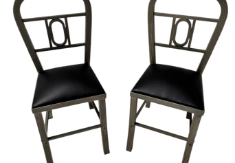 Two French Art Deco Side Chairs with Black Leather Seats, 1930s